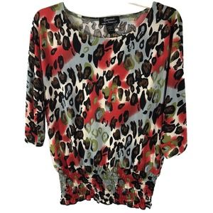 Essentials By Isabella Rodriguez Sz Medium Animal Print Top W/ Elastic Waist-258